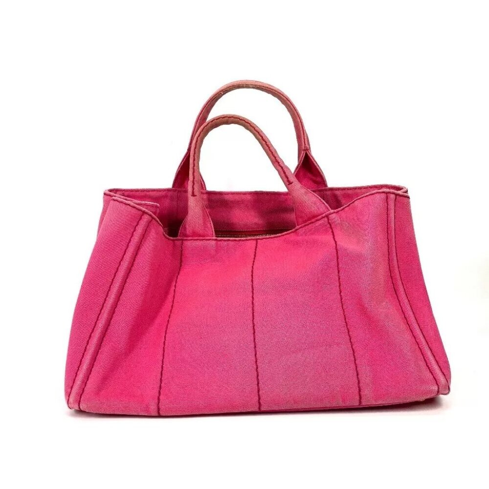 PRADA Canapa logo M Bag Hand Bag Tote Bag Canvas pink - Picture 2 of 16
